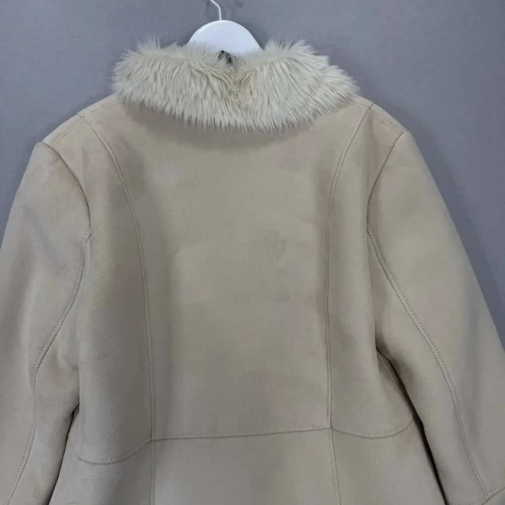 Vintage Mixit Faux Suede Penny Lane‎ Womens XL Beige Faux Fur Lined Y2K Jacket